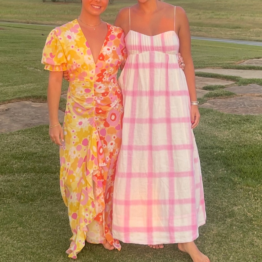 Anthropologie Pink and White Maxi Dress